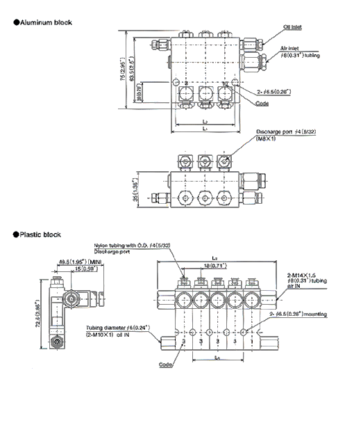 Air-oil metering valve Dimensional drawing