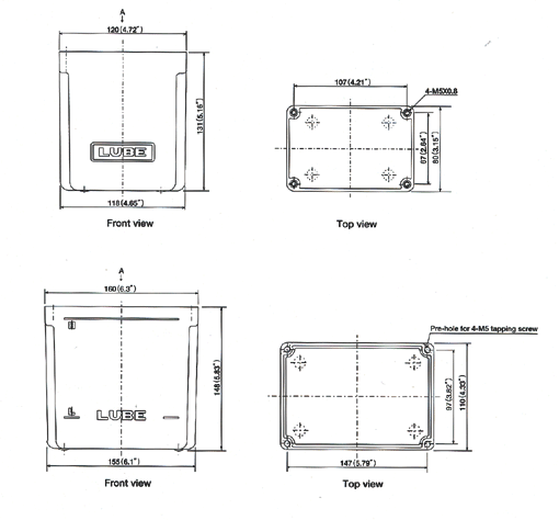 Resin reservoirs 0.8/1.8l Dimensional drawing