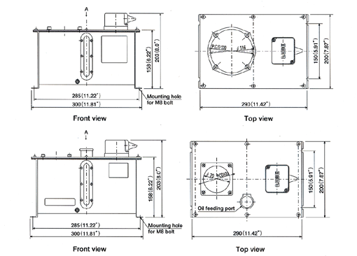 Metal reservoirs 4l Dimensional drawing